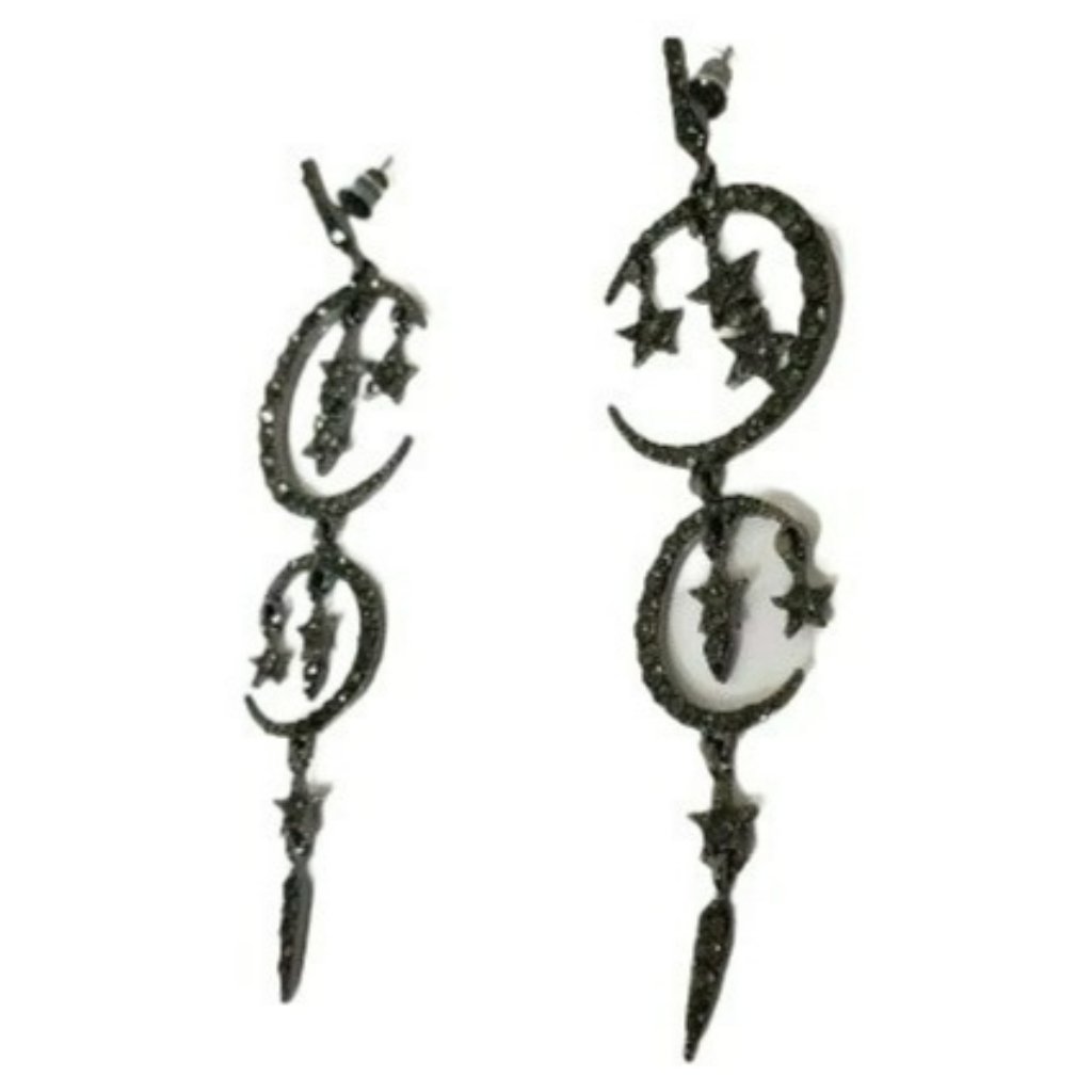 Moon And Star Earrings, Black
